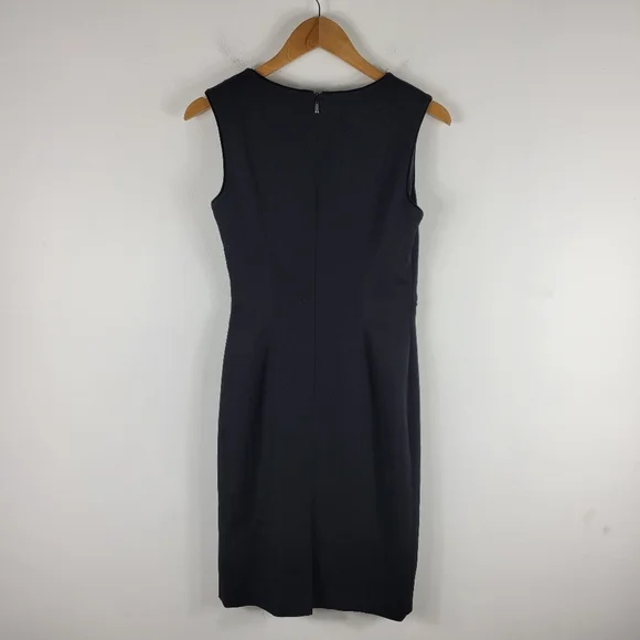 Escada Sport Wool Ruched Twist Front Overlay Herringbone Sleeveless Sheath Dress - Picture 7 of 14